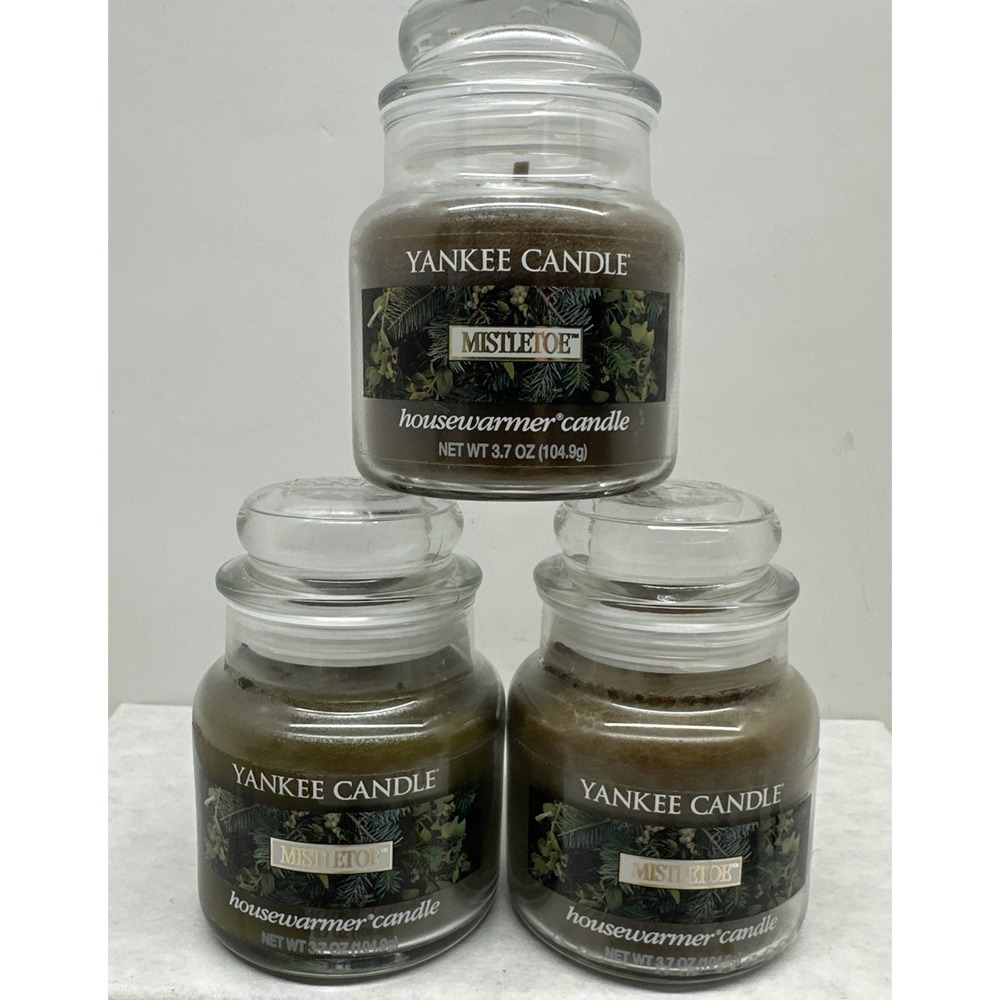 Yankee Candle MISTLETOE Small 3.7 oz Jars White Label Winter Xmas 3 Lot (READ)